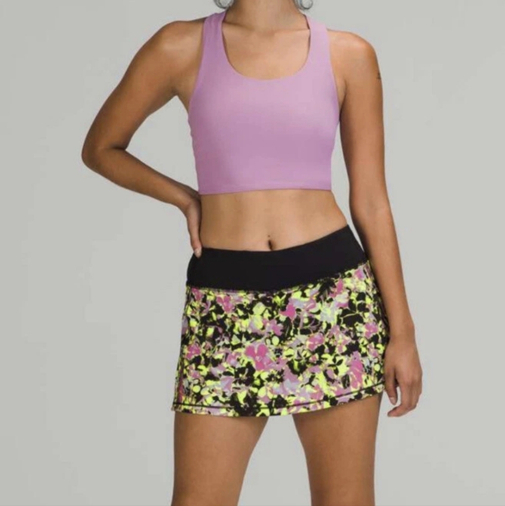 Lululemon Pace Rival Skirt Floral Women Size 2 Purple Yellow Black Skort